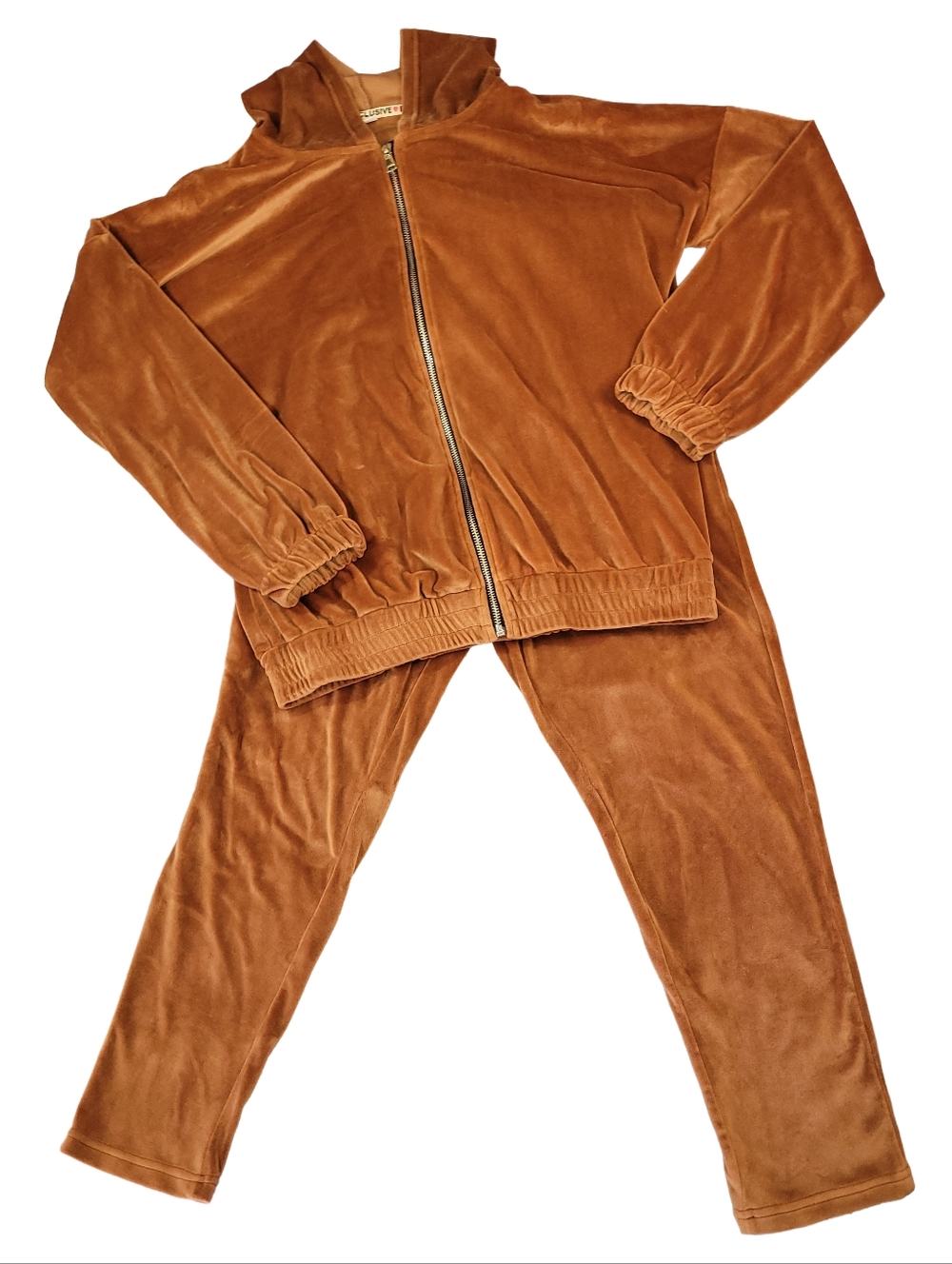 Exclusive Velour 2 Piece Loungewear Set Rust Brown Zip Hoodie/Pants Size Large
